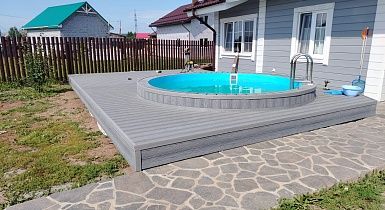 Террасная доска TalverWood вокруг басейна в п. Ферма Террасная доска TalverWood вокруг басейна в п. Ферма